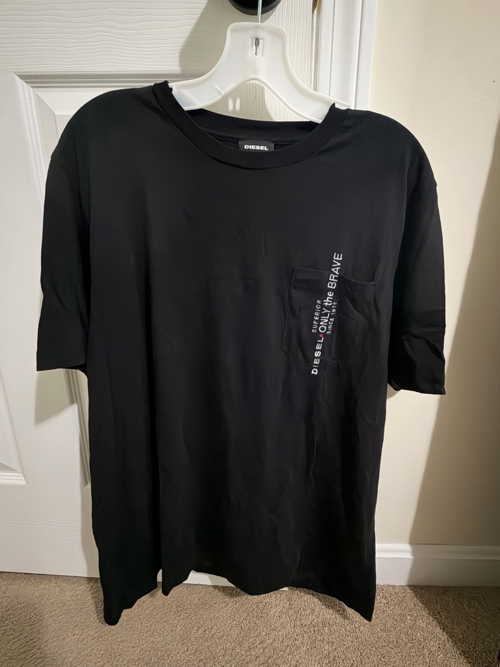 Diesel Black Short-Sleeve Pocket Tee with Vertical Logo